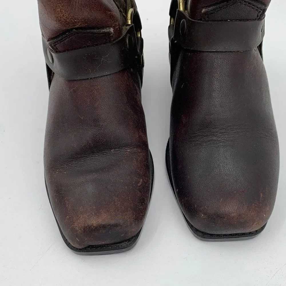 Vintage Style Toddler Brown Leather Harness Boots size 7D